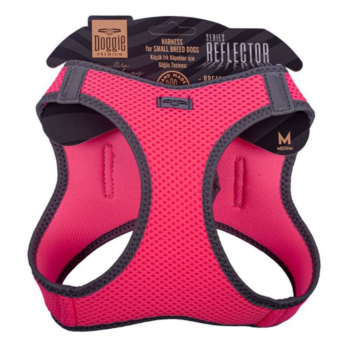 DOGGİE HAVALI DOKUMA REFLEKTÖR SERİSİ KÜÇÜK IRK GÖĞÜS TASMASI PEMBE M-38-44CM8680782197789