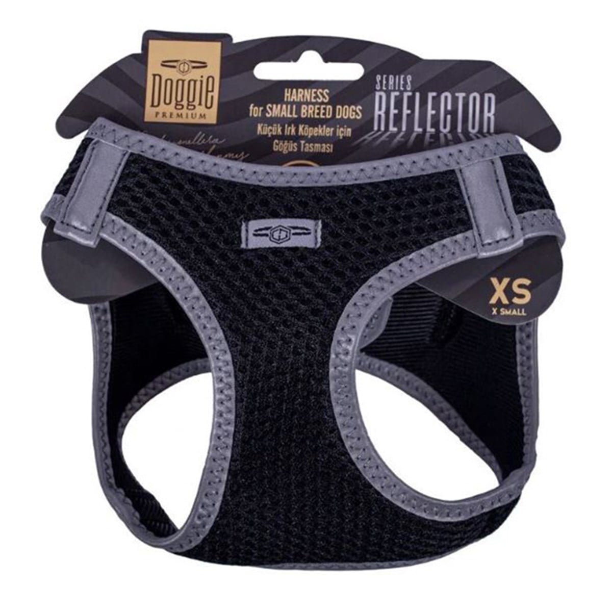 DOGGİE HAVALI DOKUMA REFLEKTÖR SERİSİ KÜÇÜK IRK GÖĞÜS TASMASI SİYAH XS-30-34CM8680782197604