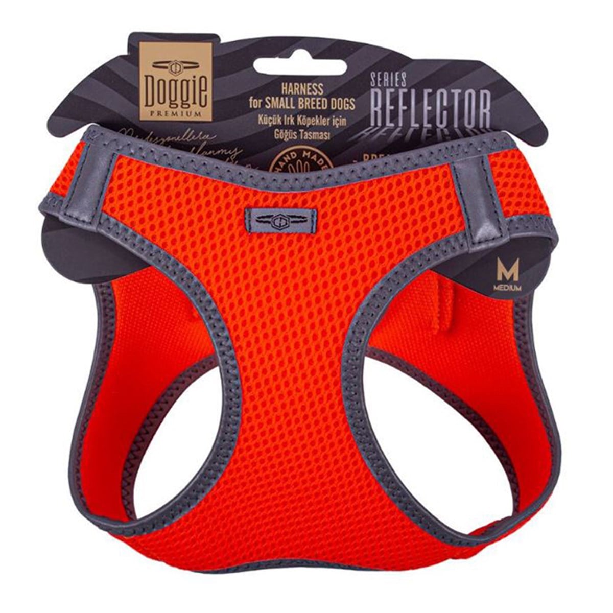 DOGGİE HAVALI DOKUMA REFLEKTÖR SERİSİ KÜÇÜK IRK GÖĞÜS TASMASI TURUNCU M-38-44CM8680782197772