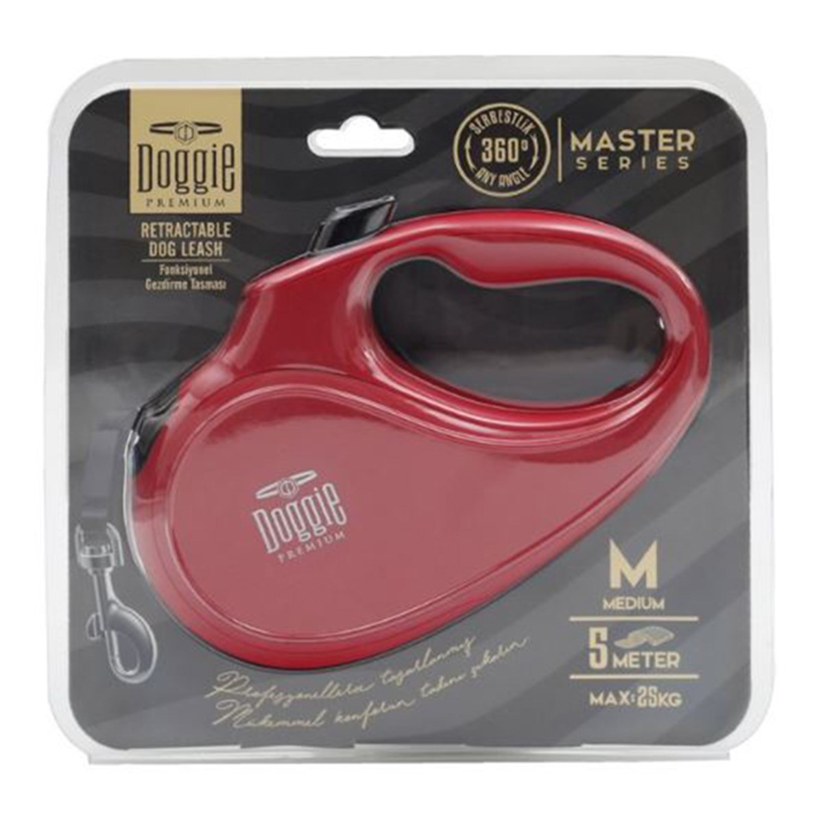 DOGGİE OTOMATİK UZATMA TASMASI MASTER SERİ KIRMIZI 25KG/5MT8680782170157