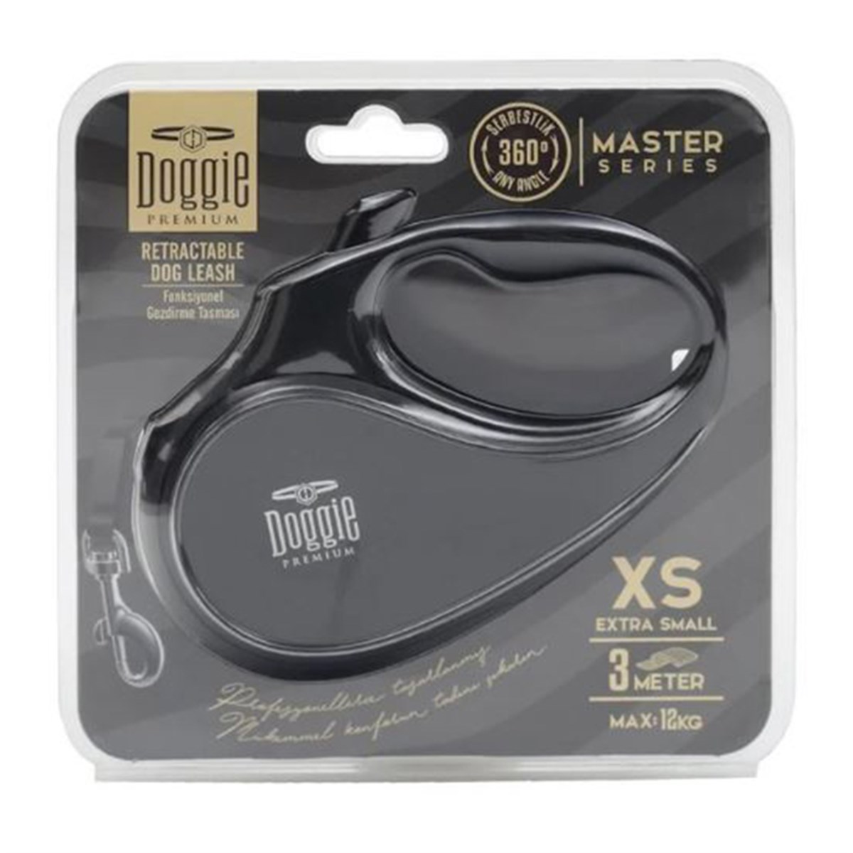 DOGGİE OTOMATİK UZATMA TASMASI MASTER SERİ SİYAH 12KG/3MT8680782170010