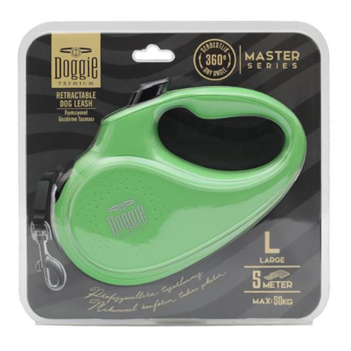 DOGGİE OTOMATİK UZATMA TASMASI MASTER SERİ YEŞİL 50KG/5MT8680782170232