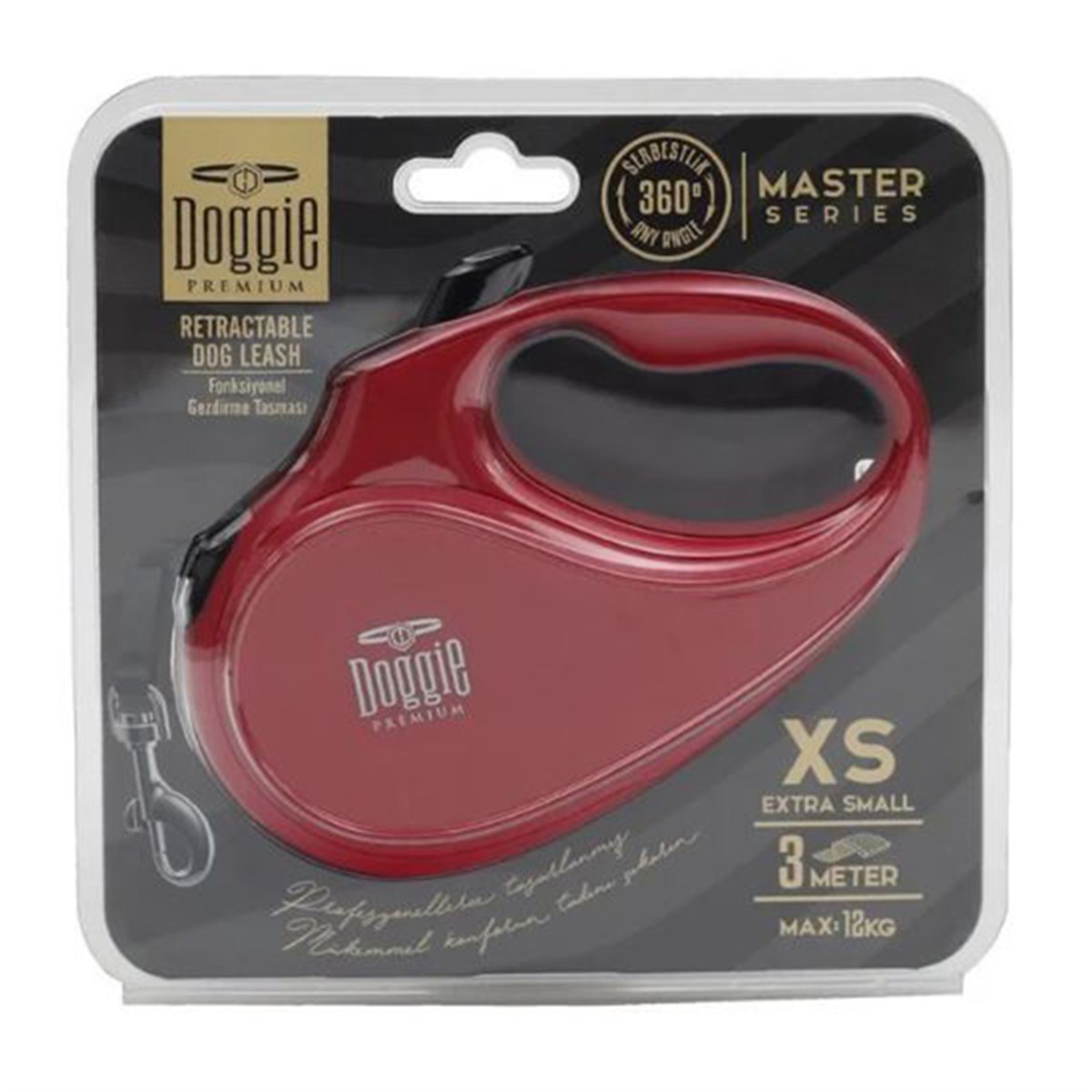 DOGGİE OTOMATİK UZATMA TASMASI MASTER SERİ KIRMIZI 12KG/3MT8680782170034