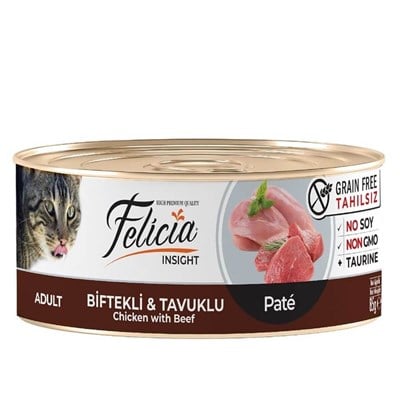 FELICIA BIFTEK VE TAVUK ETLI KIYILMIŞ TAHILSIZ KEDI KONSERVESI 85 GR