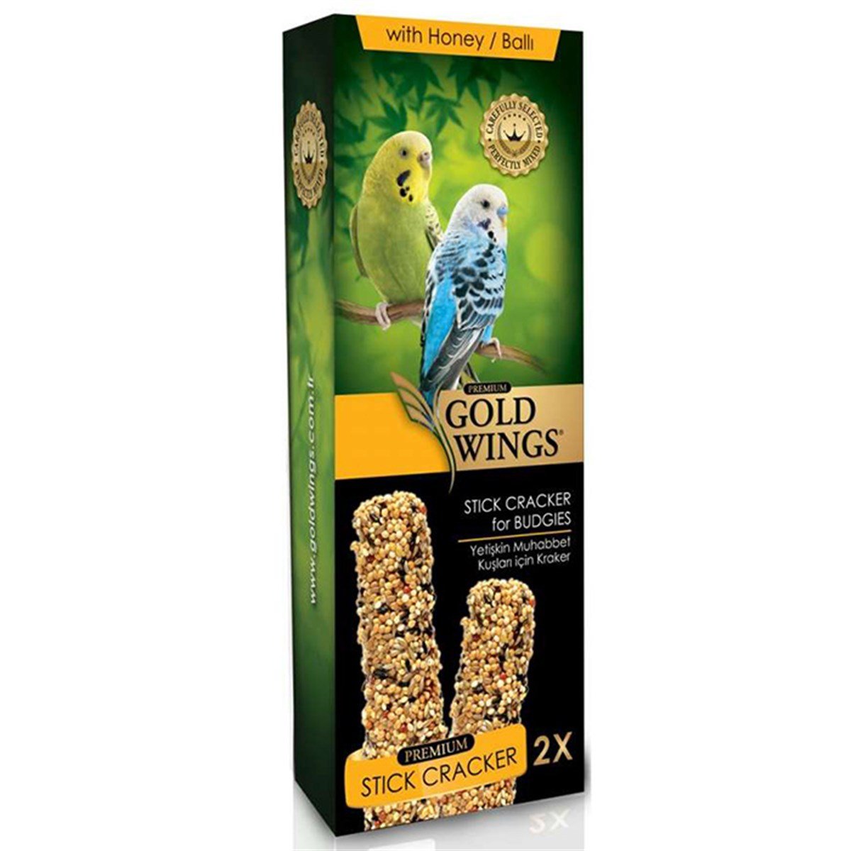 GOLD WINGS PREMIUM BALLI MUHABBET KUŞU KRAKERI KUTULU 2 ADET8680468043669