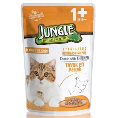JNGO-002 JUNGLE POUCH STERILISED TAVUKLU YAŞ KISIRLAŞTIRILMIŞ KEDI MAMASI 100 GR