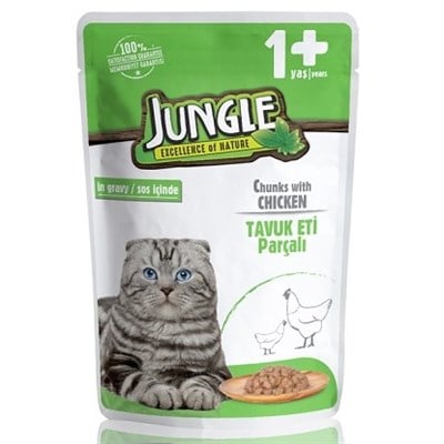 JNGO-005 JUNGLE POUCH ADULT TAVUKLU YAŞ YETIŞKIN KEDI MAMASI 100 GR