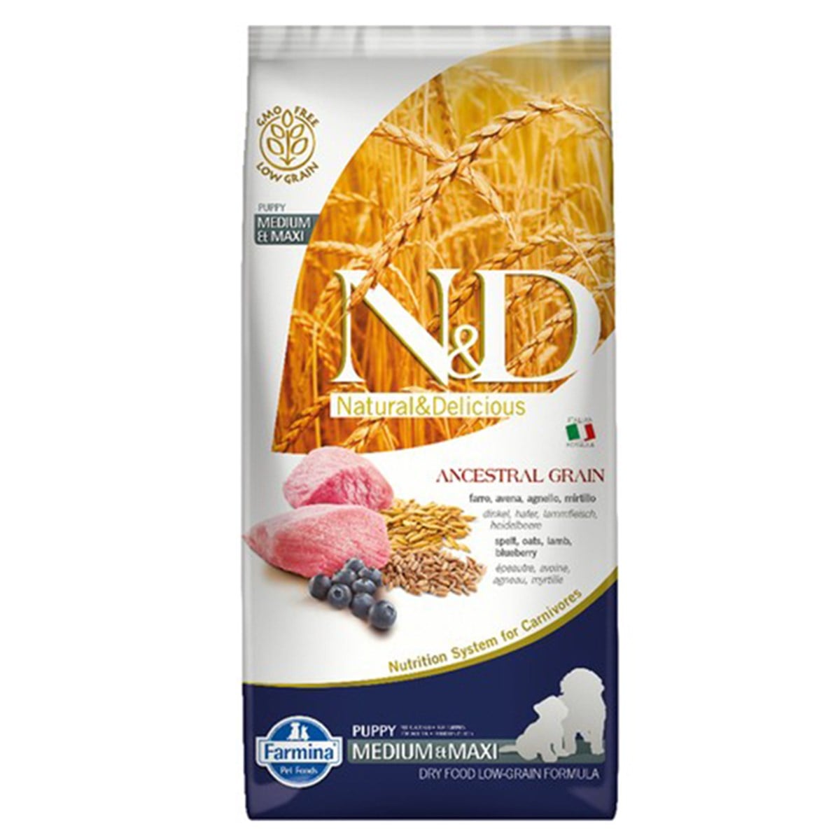 N&D DÜŞÜK TAHIL KUZU YABAN M. ORTA VE BÜYÜK IRK YAVRU KÖPEK MAMASI 12 KG8010276033727