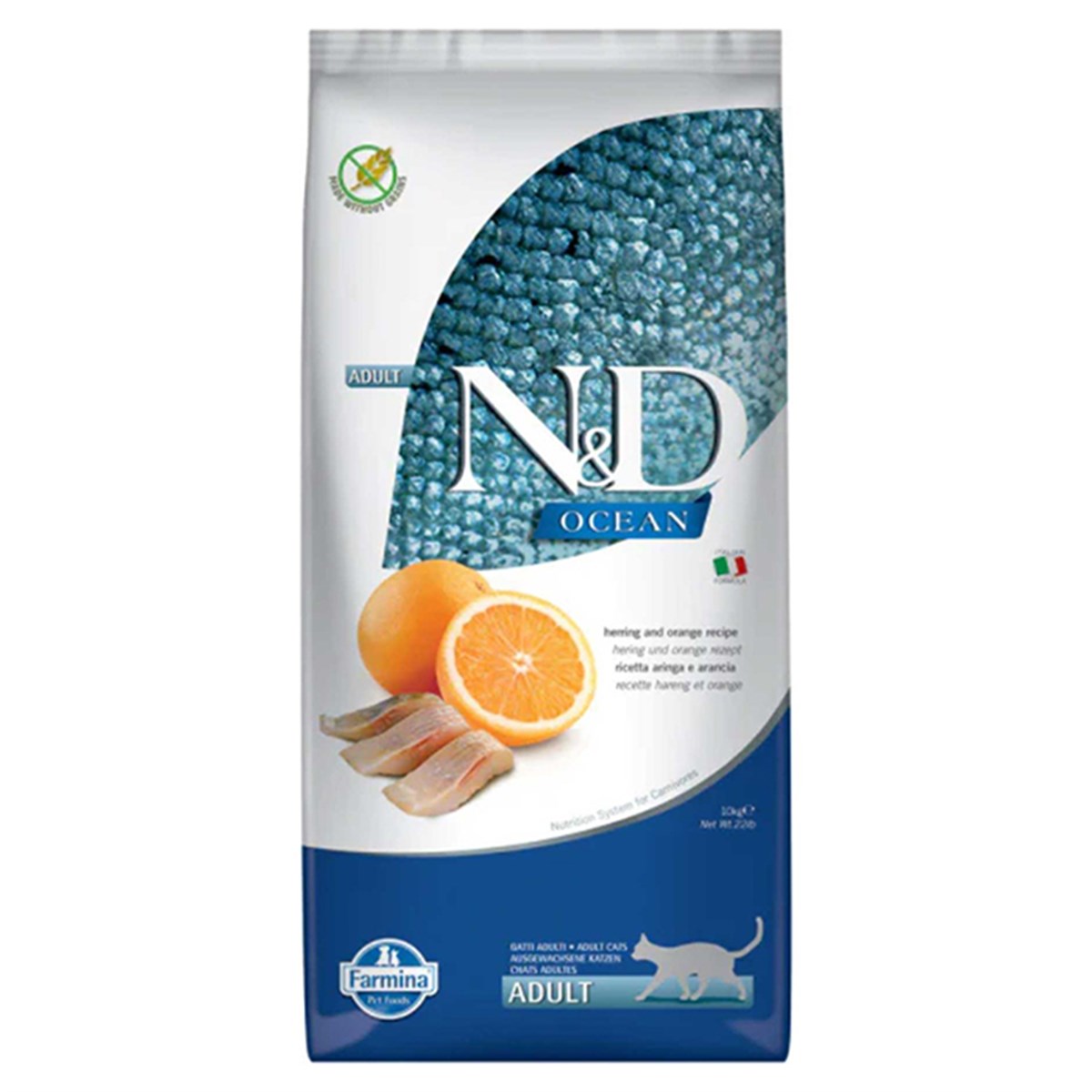 N&D OCEAN TAHILSIZ BALIK VE PORTAKALLI KEDİ MAMASI 10 KG8010276036872