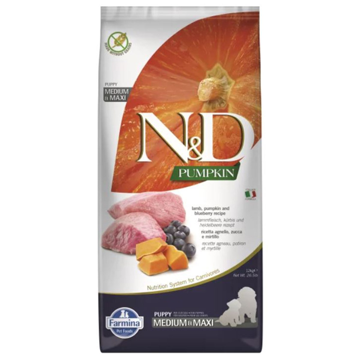 N&D PUMPKIN & KUZU PUPPY MED.MAXI 12 KG8010276033345