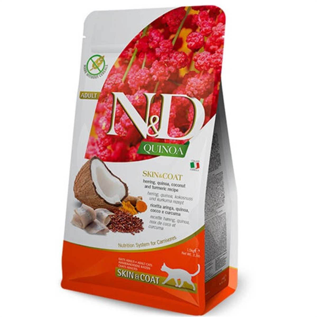 N&D QUINOA SKIN COAT RİNGA BALIKLI KEDİ MAMASI 1.5 KG8010276035813