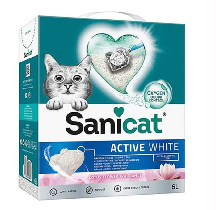 SANİCAT ACTİVE WHİTE TOPAKLANAN KEDİ KUMU (KOKUSUZ) 6L8411514805463