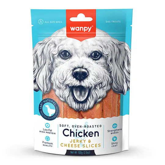 WANPY YUMUŞAK TAVUK & PEYNİR DİLİMLERİ 100G KÖPEK ÖDÜLÜ6927749810926