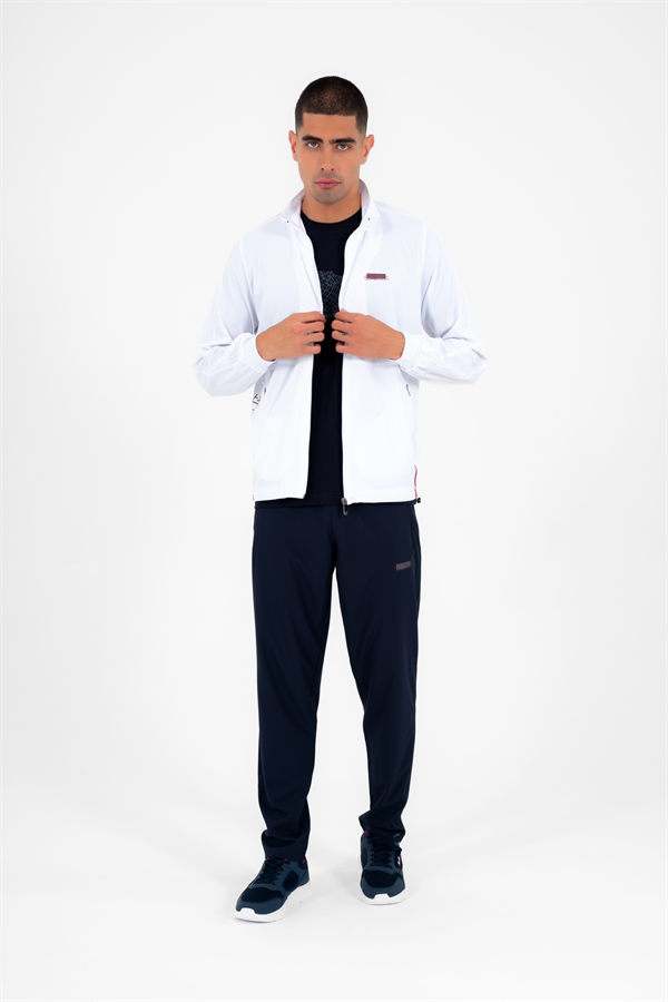 Escetic Beyaz Erkek Dik Yaka Spor Likra Nefes Alabilen 4 Cepli Yazlık Slimfit Spor Eşofman Takımı 6943