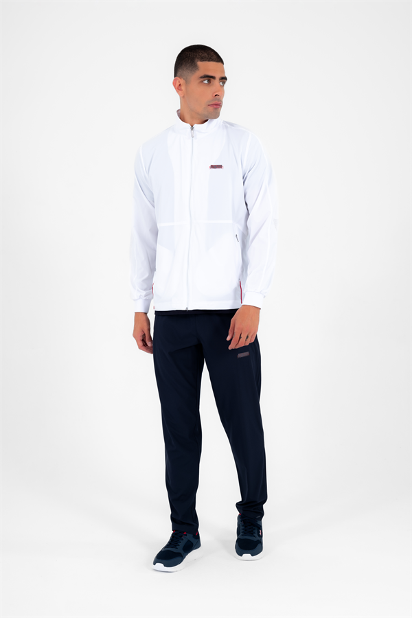 Escetic Beyaz Erkek Dik Yaka Spor Likra Nefes Alabilen 4 Cepli Yazlık Slimfit Spor Eşofman Takımı 6943