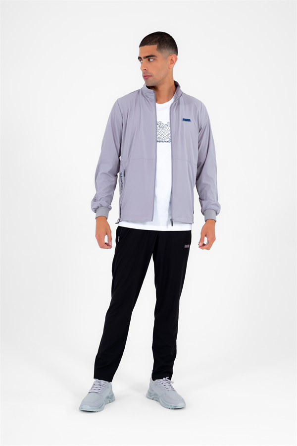 Escetic Gri Erkek Dik Yaka Spor Likra Nefes Alabilen 4 Cepli Yazlık Slimfit Spor Eşofman Takımı 6943