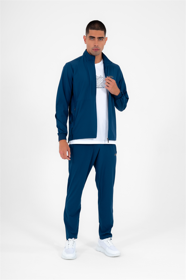 Escetic Petrol Erkek Dik Yaka Spor Likra Nefes Alabilen 4 Cepli Yazlık Slimfit Spor Eşofman Takımı 6943