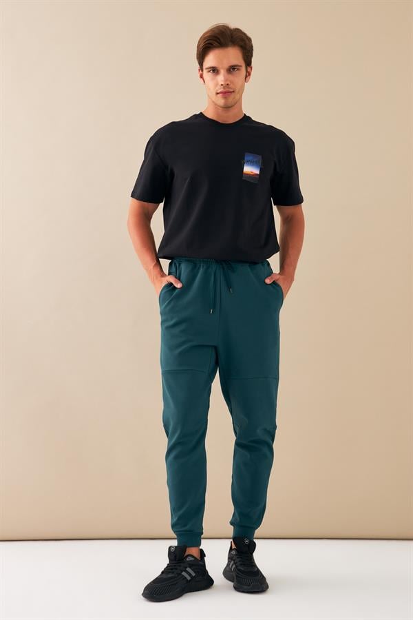  Escetic Yeşil Erkek Casual Kalıp Pamuklu Kumaş Nke Kesim Spor Eşofman Altı B1506