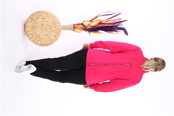 Escetic Kadın Pembe Battal/Büyük Beden Dik Yaka 4 Mevsim Süper 2 İplik Spor Eşofman Takımı 6542