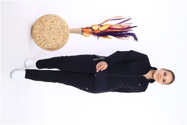 Escetic Kadın Lacivert Battal/Büyük Beden Dik Yaka 4 Mevsim Süper 2 İplik Spor Eşofman Takımı 6542