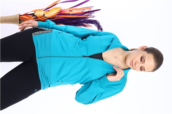 Escetic Kadın Mavi Battal/Büyük Beden Dik Yaka 4 Mevsim Süper 2 İplik Spor Eşofman Takımı 6542