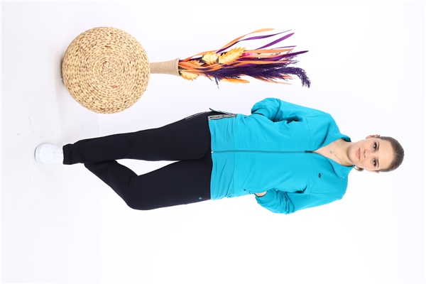 Escetic Kadın Mavi Battal/Büyük Beden Dik Yaka 4 Mevsim Süper 2 İplik Spor Eşofman Takımı 6542