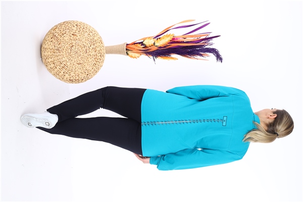 Escetic Kadın Mavi Battal/Büyük Beden Dik Yaka 4 Mevsim Süper 2 İplik Spor Eşofman Takımı 6542