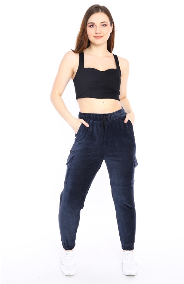 Escetic Koyu Gri Kadın Kargo Cepli Eşofman Altı Lastikli Dar Paça 1935