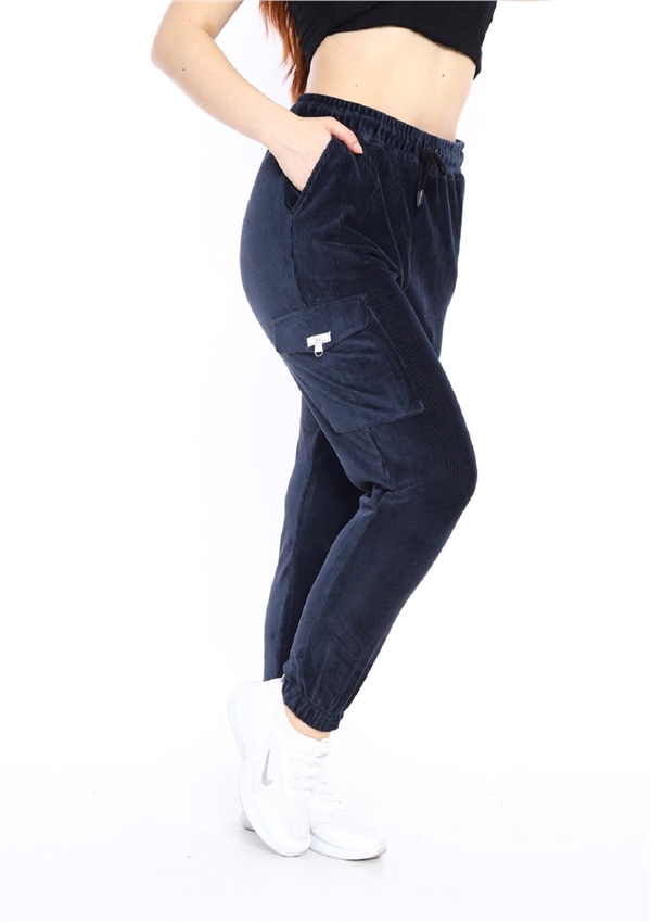 Escetic Koyu Gri Kadın Kargo Cepli Eşofman Altı Lastikli Dar Paça 1935