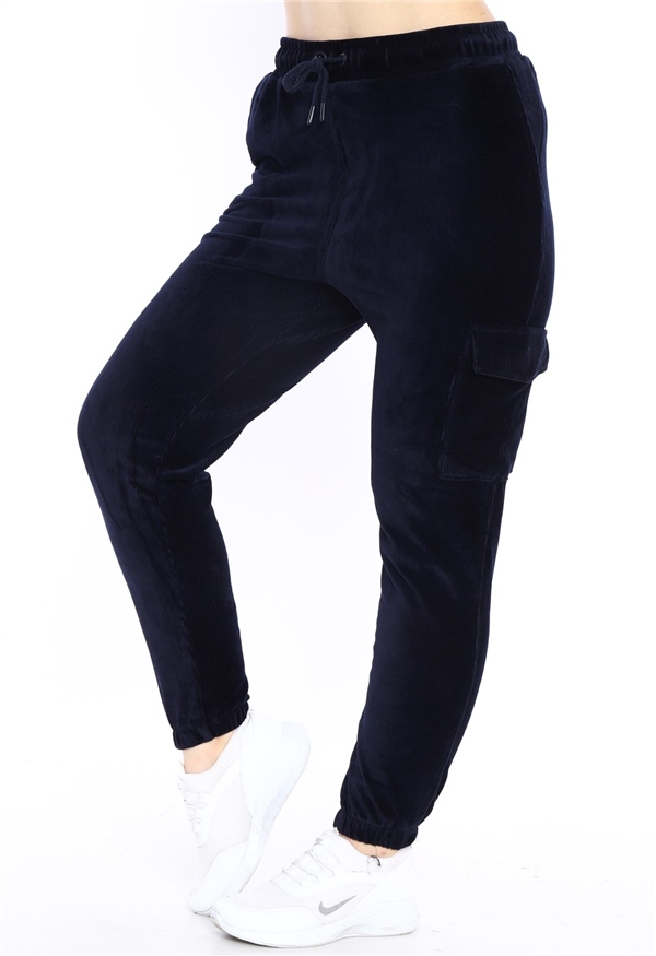 Escetic Lacivert Kadın Kargo Cepli Eşofman Altı Lastikli Dar Paça 1935