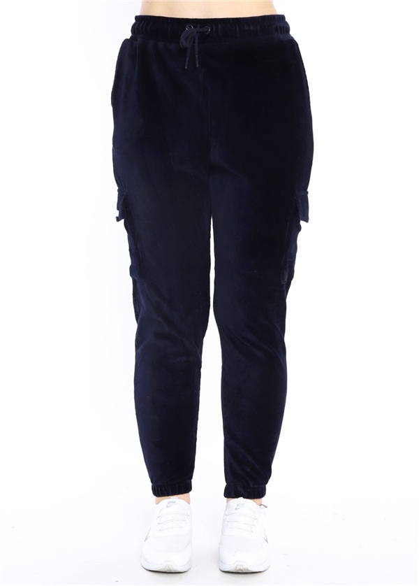 Escetic Lacivert Kadın Kargo Cepli Eşofman Altı Lastikli Dar Paça 1935