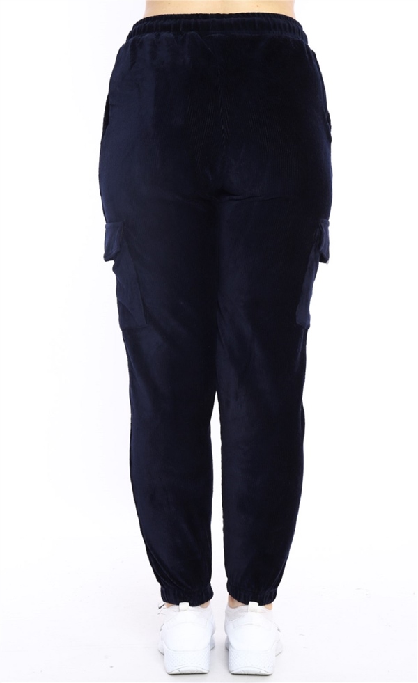 Escetic Lacivert Kadın Kargo Cepli Eşofman Altı Lastikli Dar Paça 1935