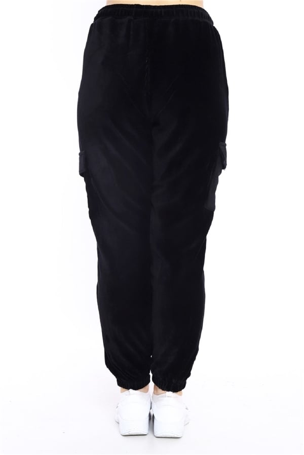 Escetic Siyah Kadın Kargo Cepli Eşofman Altı Lastikli Dar Paça 1935