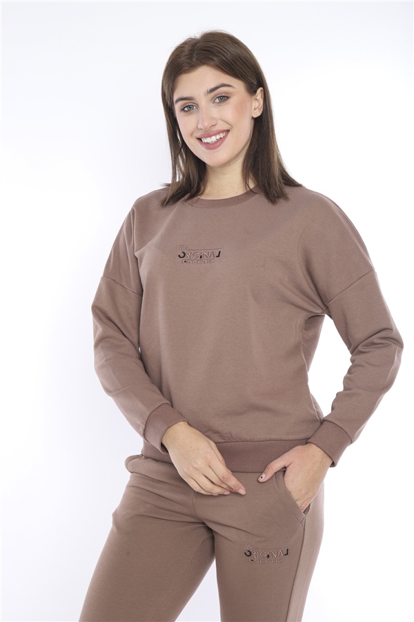 Escetic Açık Kahve Kadın 3 İplik Nefes Alabilen Spor Casual Sweat Eşofman Takımı A3050