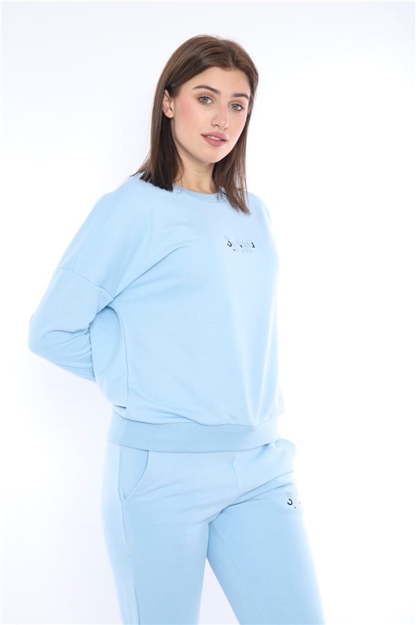 Escetic Gök Mavisi Kadın 3 İplik Nefes Alabilen Spor Casual Sweat Eşofman Takımı A3050