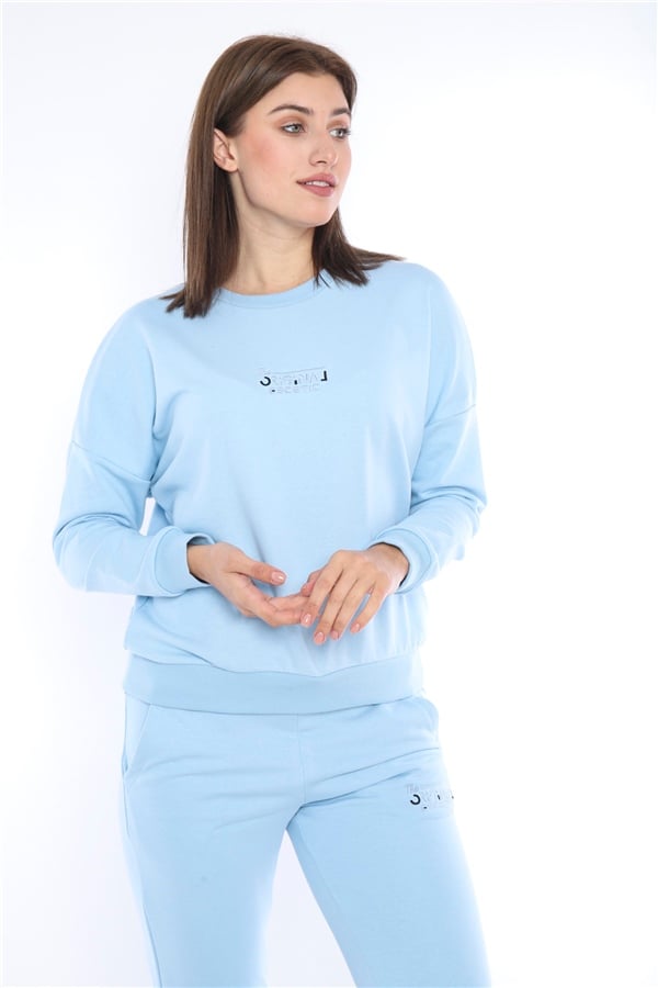 Escetic Gök Mavisi Kadın 3 İplik Nefes Alabilen Spor Casual Sweat Eşofman Takımı A3050