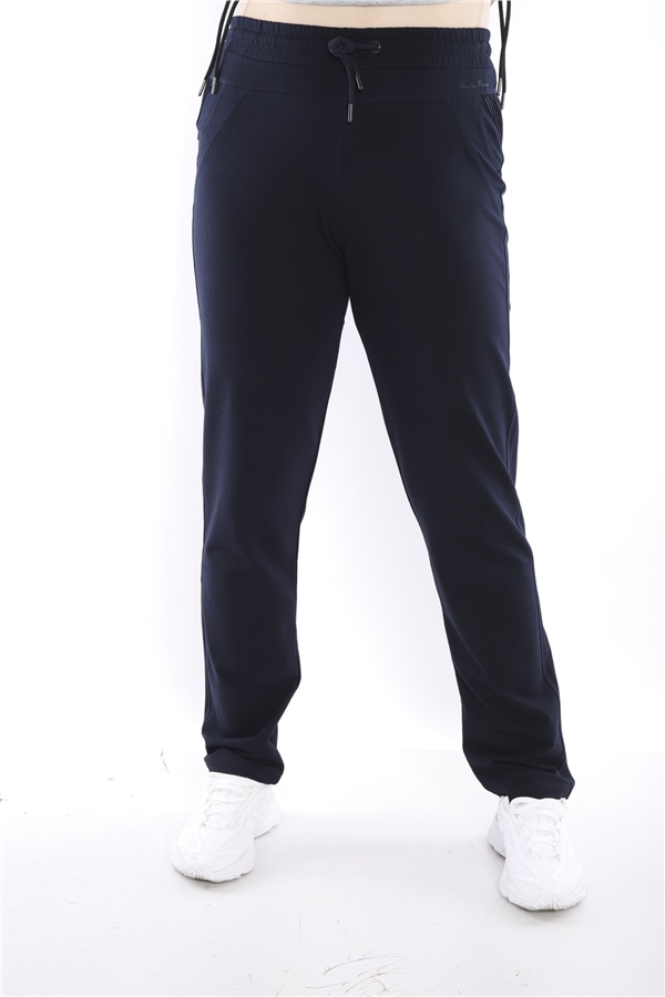 Escetic Lacivert Kadın Battal Beden Nefes Alabilen 2 İplik Kumaş 4 Mevsim Spor Eşofman Altı B1104