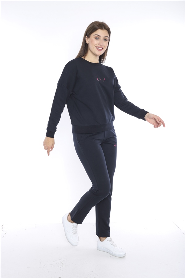 Escetic Lacivert Kadın 3 İplik Nefes Alabilen Spor Casual Sweat Eşofman Takımı A3050