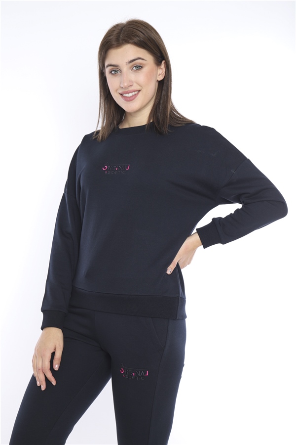 Escetic Lacivert Kadın 3 İplik Nefes Alabilen Spor Casual Sweat Eşofman Takımı A3050