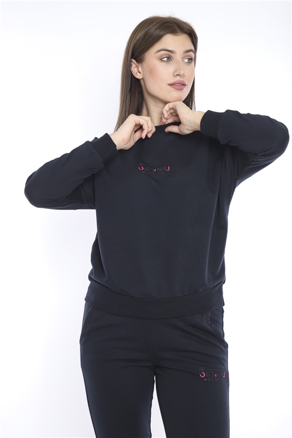 Escetic Lacivert Kadın 3 İplik Nefes Alabilen Spor Casual Sweat Eşofman Takımı A3050