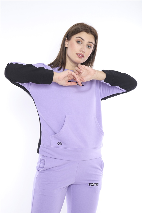 Escetic Lila Kadın 3 İplik Nefes Alabilen Spor Casual Sweat Eşofman Takımı A3047