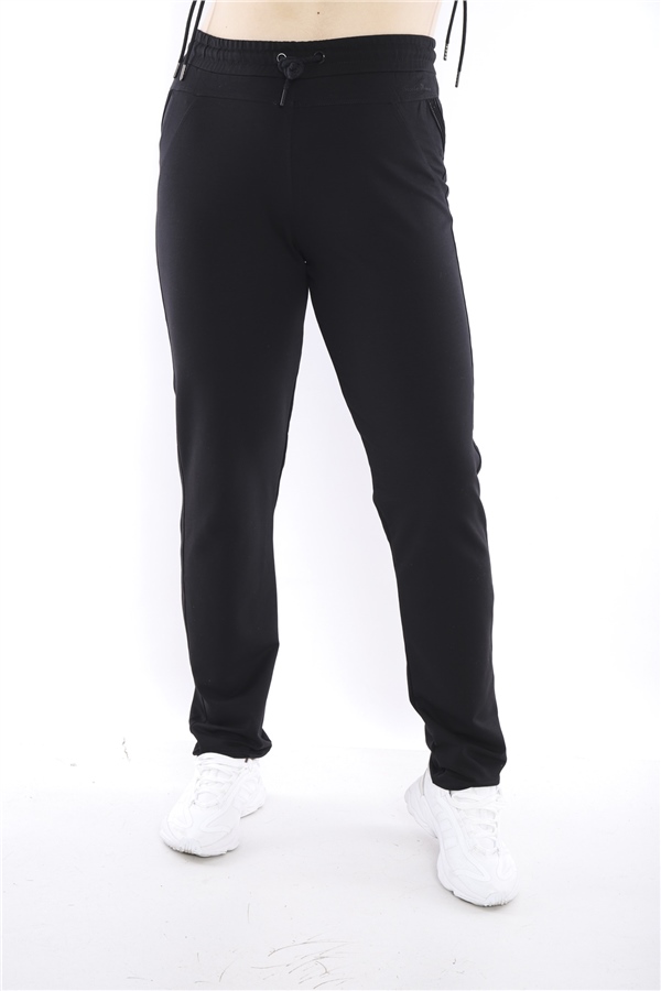 Escetic Siyah Kadın Battal Beden Nefes Alabilen 2 İplik Kumaş 4 Mevsim Spor Eşofman Altı B1104