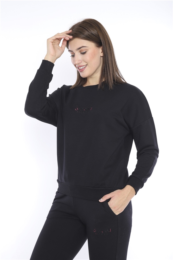 Escetic Siyah Kadın 3 İplik Nefes Alabilen Spor Casual Sweat Eşofman Takımı A3050