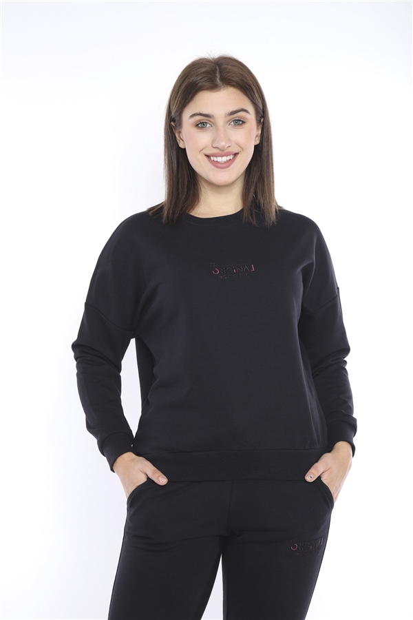 Escetic Siyah Kadın 3 İplik Nefes Alabilen Spor Casual Sweat Eşofman Takımı A3050