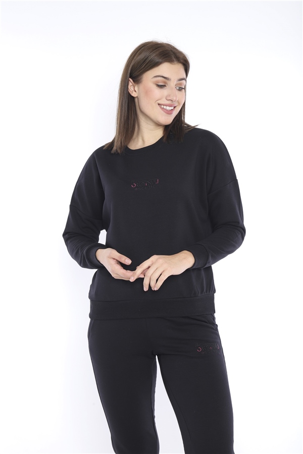 Escetic Siyah Kadın 3 İplik Nefes Alabilen Spor Casual Sweat Eşofman Takımı A3050