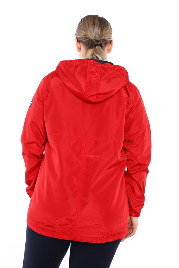 Escetic Bordo Kadın Battal Beden Rüzgarlık Sabit Kapüşonlu Astarlı Su İtici Mevsimlik İnce Ceket 6575