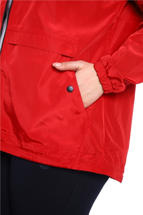 Escetic Bordo Kadın Battal Beden Rüzgarlık Sabit Kapüşonlu Astarlı Su İtici Mevsimlik İnce Ceket 6575