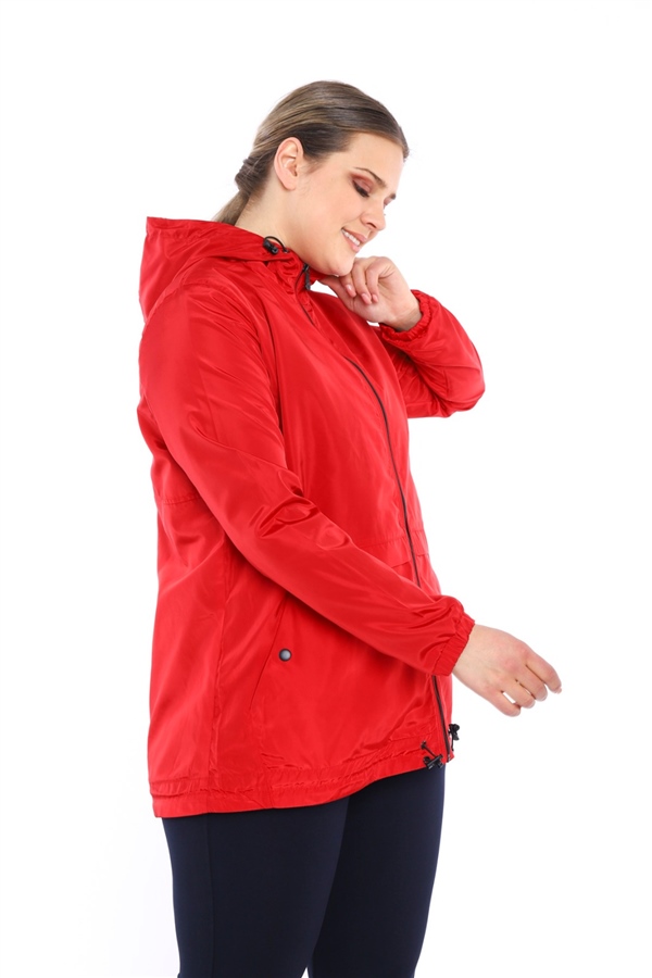 Escetic Bordo Kadın Battal Beden Rüzgarlık Sabit Kapüşonlu Astarlı Su İtici Mevsimlik İnce Ceket 6575