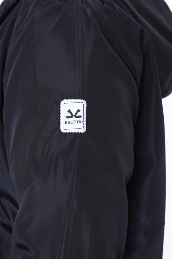 Escetic Lacivert Kadın Battal Beden Rüzgarlık Sabit Kapüşonlu Astarlı Su İtici Mevsimlik İnce Ceket 6575
