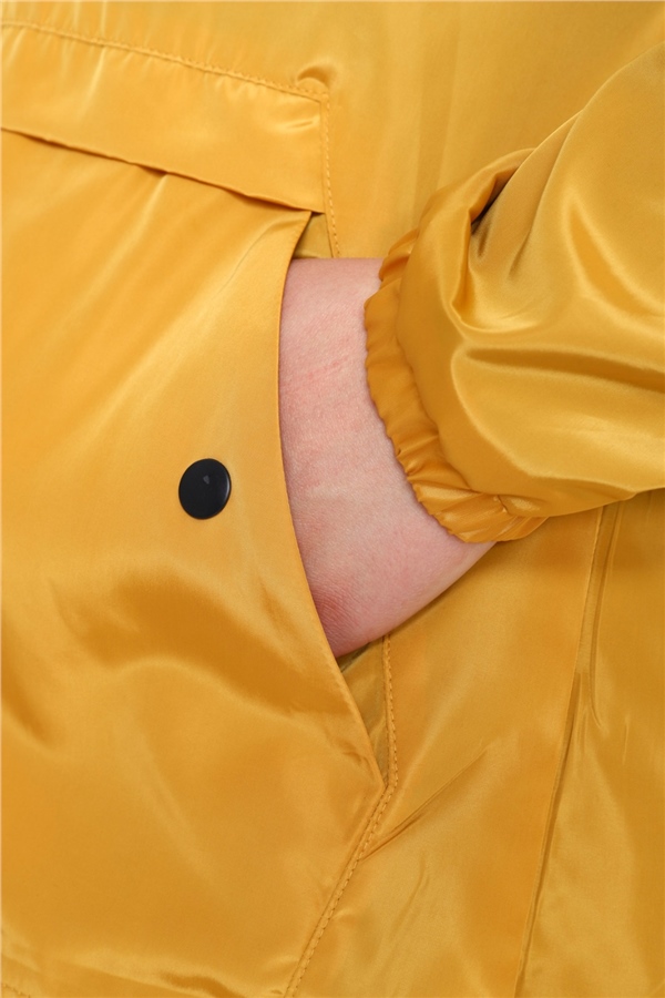 Escetic Hardal Kadın Battal Beden Rüzgarlık Sabit Kapüşonlu Astarlı Su İtici Mevsimlik İnce Ceket 6575